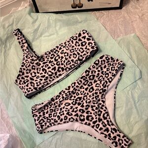 Shein size medium baby pink and black cheetah print bikini wore once